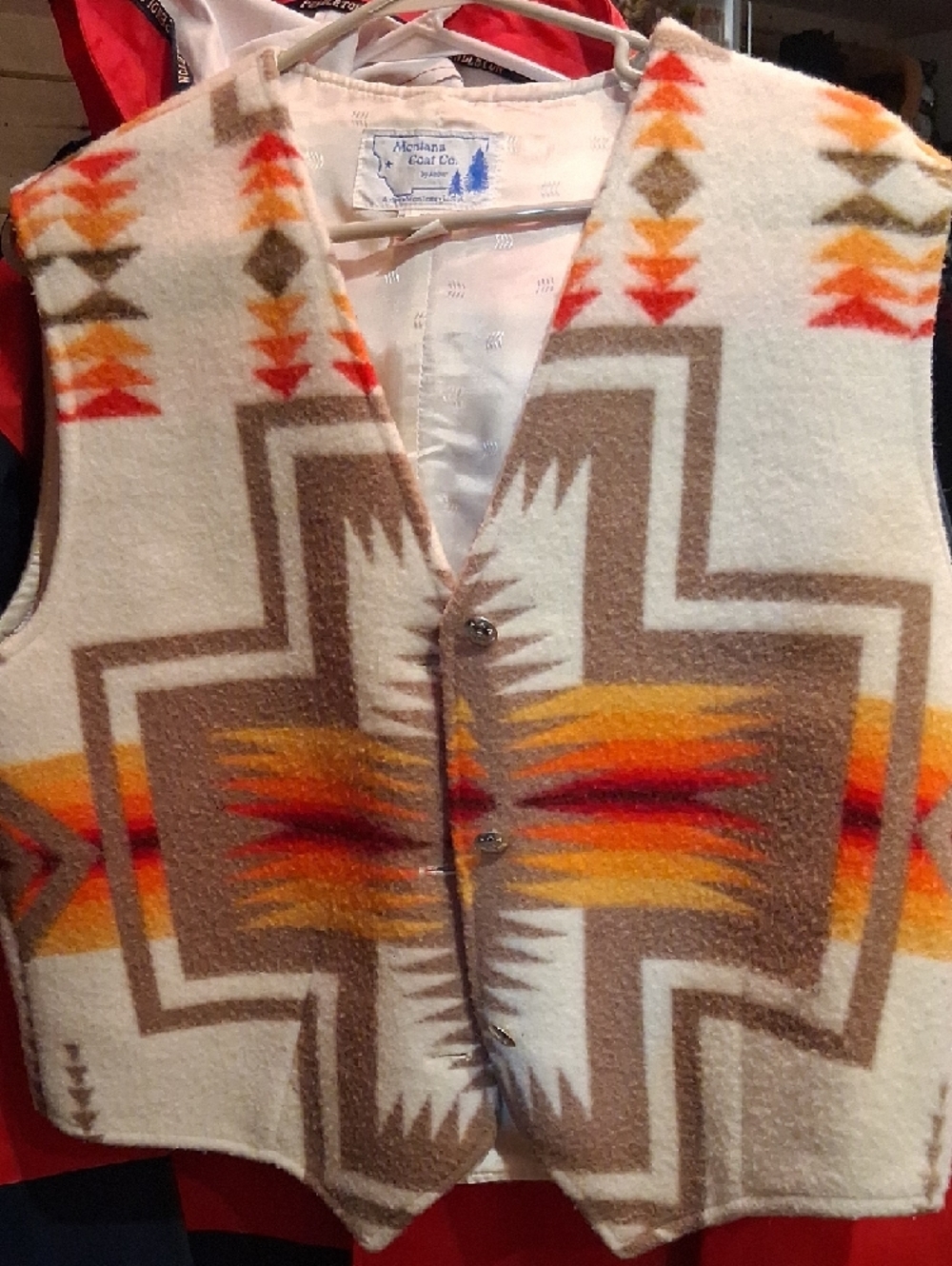 MENS PENDLETON HARDING Wool Vest - Orange & Brown Pattern - Picture 7 of 7